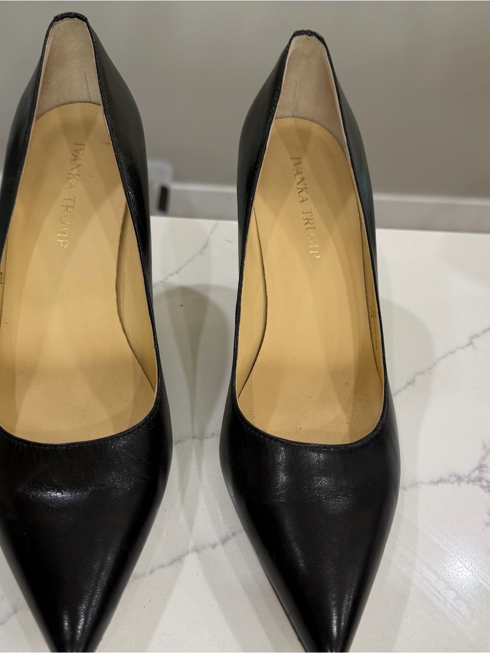 Ivanka Trump Black Leather Pointed Toe Pumps